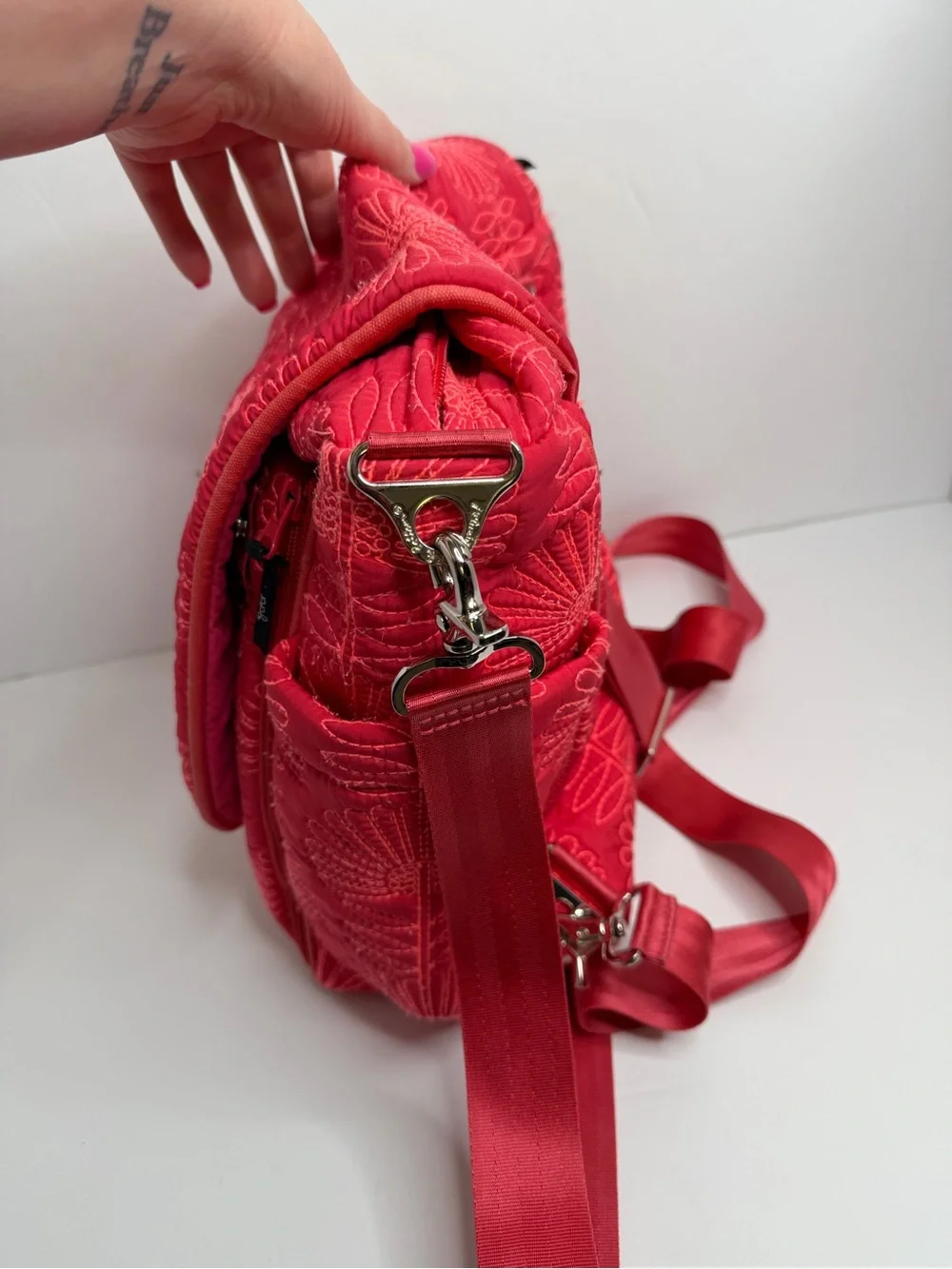 Petunia Pickle Bottom Diaper Bag Quilted Floral Hot Pink Backpack Crossbody